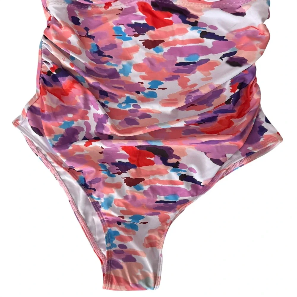 Unbranded‎ Abstract One Piece Swimsuit Womens Medium Pink Multi NWOT Ruched